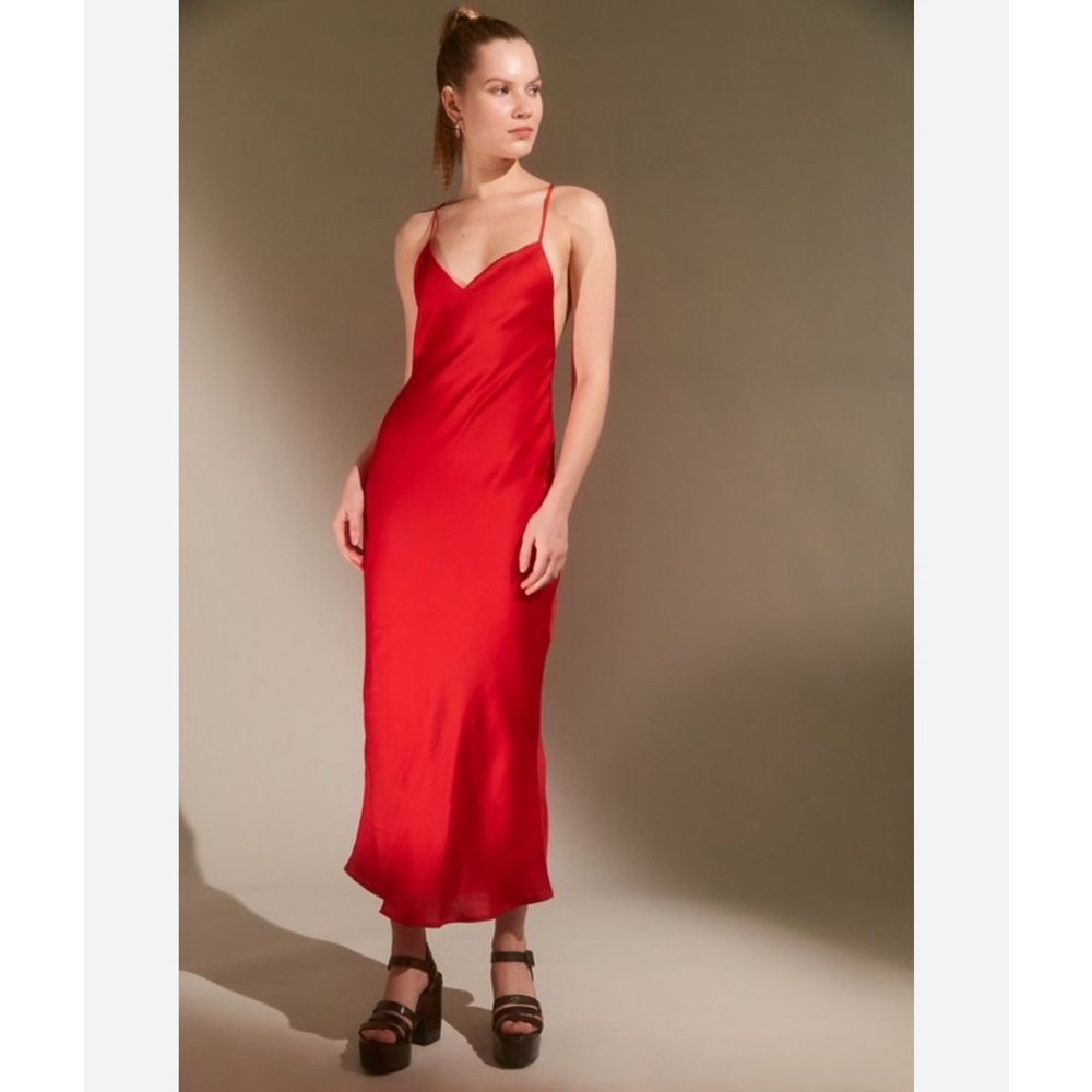 Urban Outfitters Red Spaghetti Strap, Tie-Back Slip Dress, sz Small